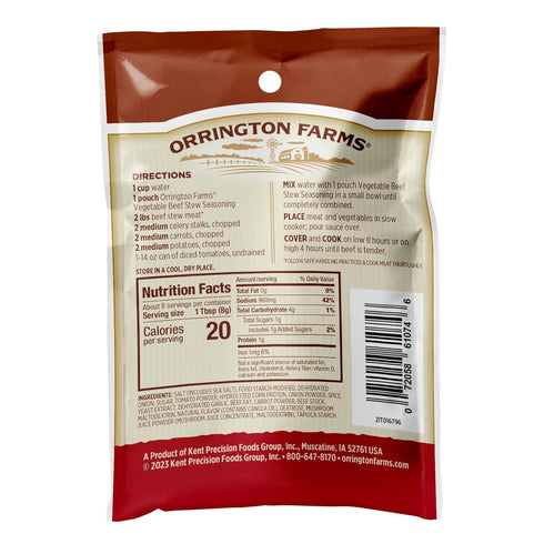 2.5 oz Packet (Pack 12) Orrington Farms Slow Cookers Seasoning, Vegetable Beef Stew