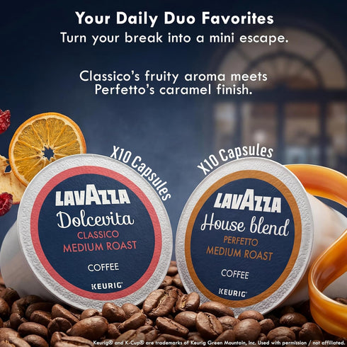 40 Count (20 20 Lavazza K-Cup Coffee Pods Variety Bundle for Keurig Brewers Light & Medium Roast, Single-Serve K-Cup