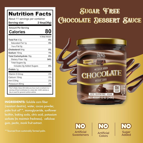 12 oz ChocZero Keto Chocolate Sauce, Sugar Free Hot Fudge, No Artifical Sweeteners, Low Carb Dessert & Ice Cream