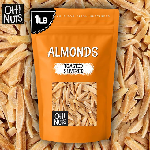 100% 1 lb Packed Oh! Nuts Almonds Toasted Slivered - Raw - Natural - - High-Protein Almonds - in New York Zip-Seal Bag