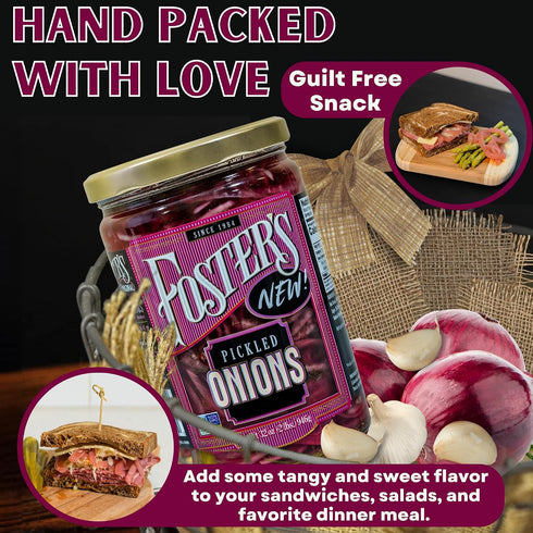 32oz, 1 Pack, 40 Foster's Pickled Red Onions in a Jar, Traditional Vegetables Recipe for years, Gluten, Fat
