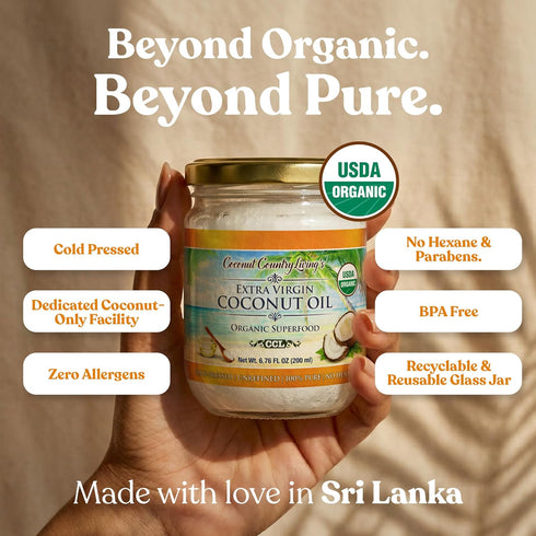 Country 6.76 oz Coconut Living's Extra Virgin Coconut Oil - Cold Pressed, Unrefined organic Superfood for Hair, Skin