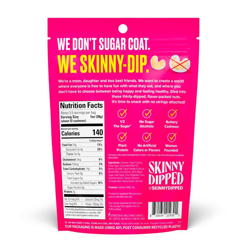 3.5 oz Pack 5 SkinnyDipped Birthday Cake Cashews, Healthy Snack, Plant Protein, Gluten Free, Resealable Bags