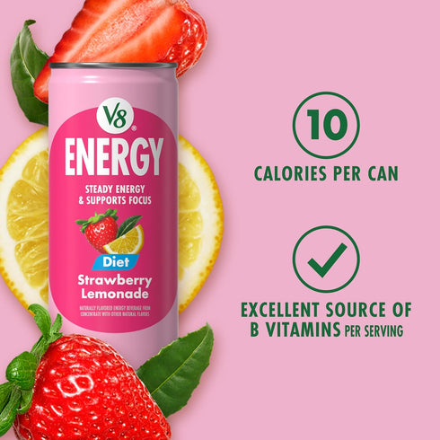 V8 8 oz (6 Pack) Energy Diet Strawberry Lemonade Juice Energy Drink, fl Can