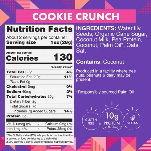 (6 2 oz Taali Cookie Crunch Water Lily Pops Resealable Bags) - Sweet Roasted Fox Nuts Makhana Snack | Crunchy Indian