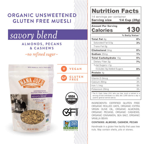 (5lb Nana Joes Granola Savory Blend | Pecan, Almond & Cashew | Handmade Gluten-Free, Vegan, Healthy, Organic
