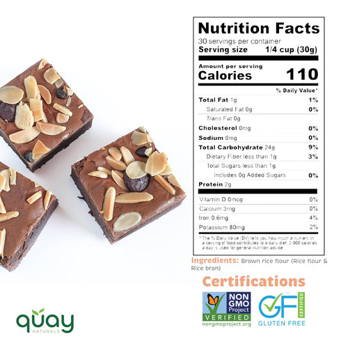 2 lb Quay Naturals Organic Brown Rice Flour Finely Milled Gluten Free, NonGMO, Whole Grain, Vegan Baking Flour, Stone