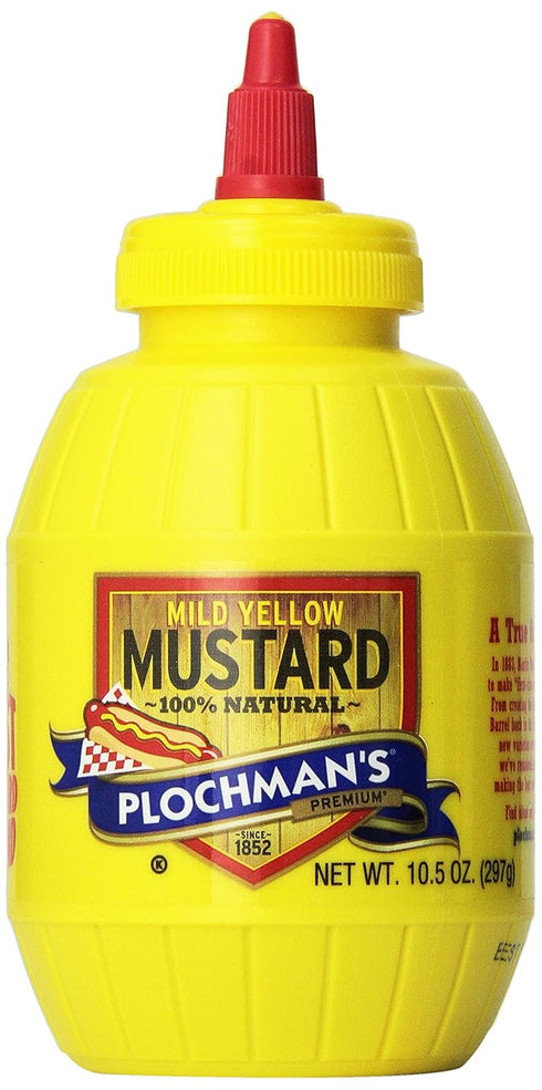 Plochman's Original Yellow Mustard, Premium Mild Gluten Free Mustard 10.5oz (Pack of