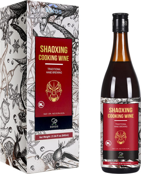 Soeos Shaoxing Rice Wine, Chinese Cooking Wine, 21.64 fl oz (640ml), Regular Cooking Wine