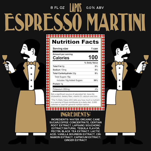 Free,120 4 Pack Lapo's Espresso Martini, Non Alcoholic Drink, Mocktail with Coffee, Cinnamon & Vanilla Notes, Alcohol