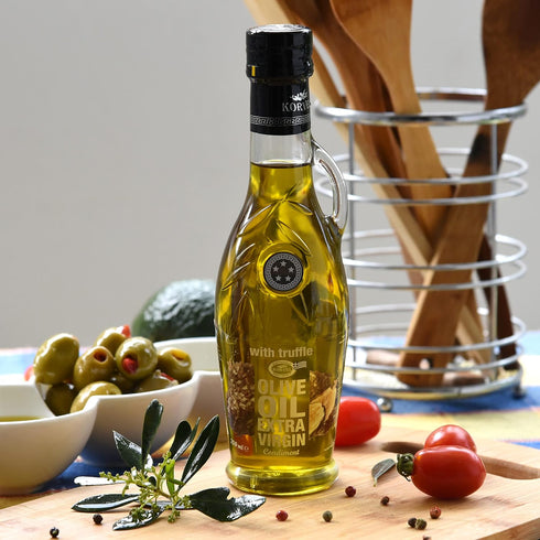 250 ml, 8.45 oz Extra Virgin olive oil with Truffle flavoured, KORVEL, glass bottle Amphora fl