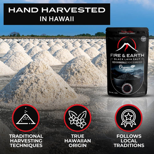 Fire & Earth 1.0lb Rimming Pack 1 - Organic Black Lava Salt - - Hawaiian Lava Black Sea Salt - Black Salt,- Gourmet