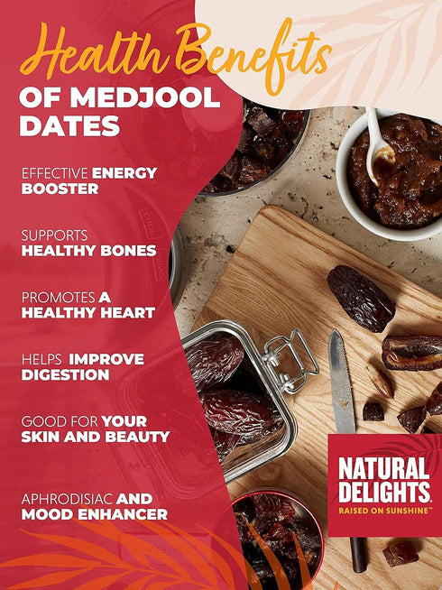 12 oz (Pack 2) Natural Delights Medjool Dates Whole - Non-GMO Verified Fruit, Good Source of Fiber & Potassium