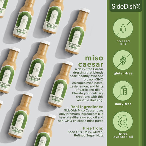 8 oz SideDish Miso Caesar Dressing Seed Oil Free Salad Dressing Made w/Avocado Oil Refined Sugar Free, Dairy & Gluten