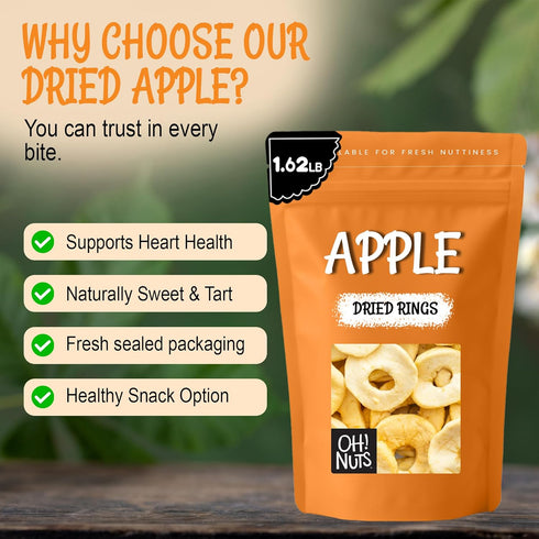 26 oz Oh! Nuts Dried Apple Rings - Apple Slices - - Dried Apples - No Sugar Added - Dehydrated Fruit Bites