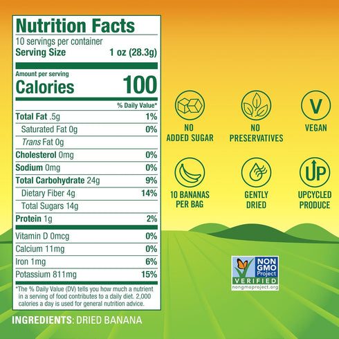 100% 10 oz BranchOut Chewy Banana Slices, No Added Sugar, Fruit, Better than Freeze Dried Banana Chips, Healthy Vegan