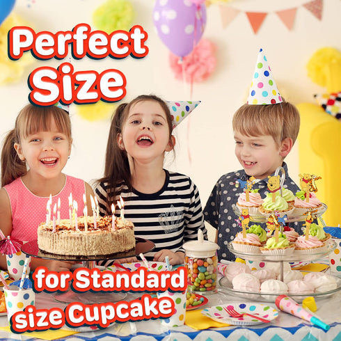 24x Honey Bear Cupcake Toppers, Strong Picks for Happy Birthday Décor, Cupcake Decorations for Kids' Birthdays