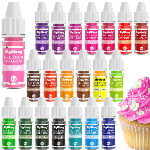 Gel Food Coloring Set - 21 Colors Tasteless Dye for Cake, Cookie Decorating, Baking, Fondant, Frosting (6g/Bottle) Vegan