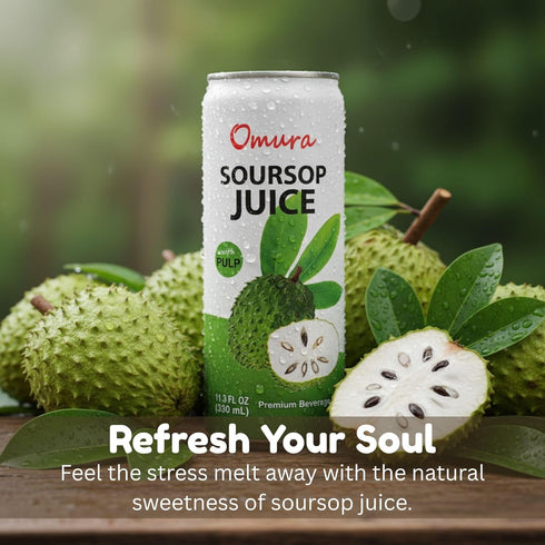 11.3 Oz (12-Pack) Omura Soursop Juice Drink with Pulp Fl | Refreshing Tropical Fruit Beverage | Graviola Guanabana