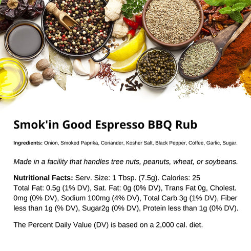 3.8 oz Premium Espresso BBQ Rub by Spice + Leaf - Vegan Kosher and Preservatives Free Spice Blend for Meat, Chicken