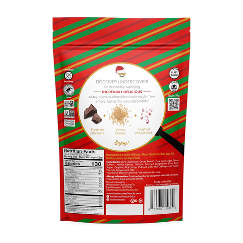 7-Pack, 3oz Undercover Snacks Chocolate Quinoa Crisps - Dark Chocolate + Peppermint | Bags of Mini Crisps | Gluten