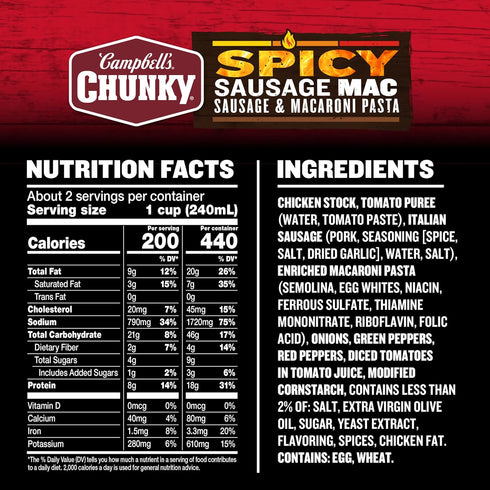 18.8 oz Campbells Chunky Spicy Sausage Mac Soup, Can