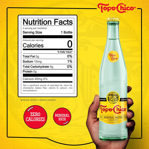 12 Oz (Pack 4), Topo Chico Sparkling Mineral Water, Classic, Fl of Glass