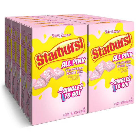 Starburst Singles To Go Powdered Drink Mix, All Pink Strawberry, 12 Boxes