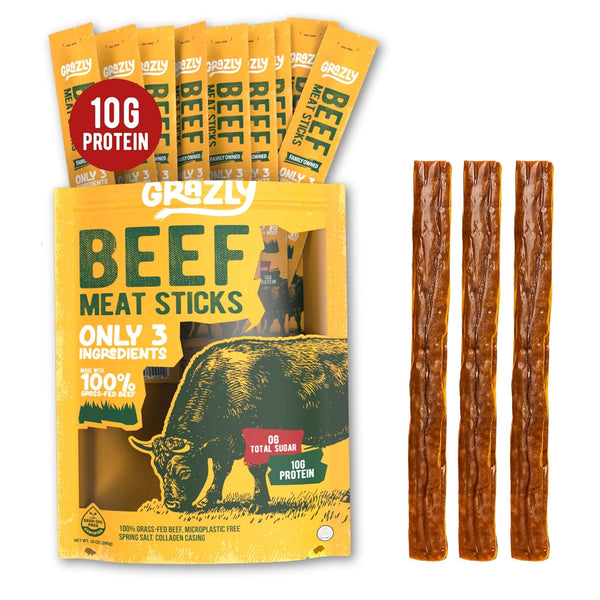 Grazly Grass-Fed Beef Sticks Made with Only Beef, Spring Salt & Collagen