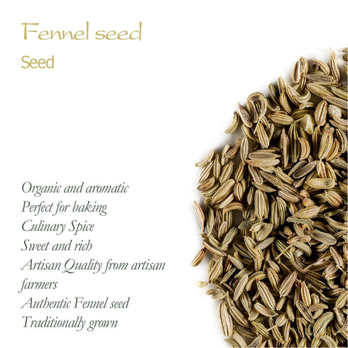 Organic Fennel Seed Culinary Grade - Foeniculum Vulgare Seeds for Cooking, Fennel Fenal Seeds