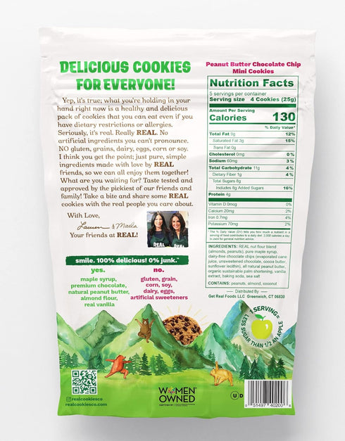 (4.5 oz) REAL Peanut Butter Chocolate Chip Mini Cookie Poppers Bite-sized Gluten Free Semi Soft Baked Cookies Dairy