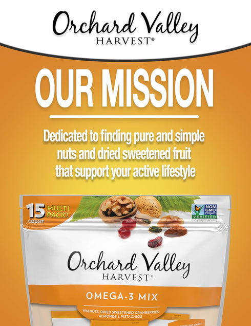 Omega-3 1 (Pack 15), Orchard Valley Harvest Mix, Ounce Bags of Walnuts, Cranberries, Almonds, and Pistachios, Gluten
