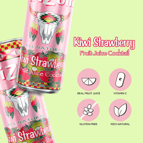 22 Oz (Pack 12) AriZona Kiwi Strawberry, Fruit Juice Drink - Big Can, Fl