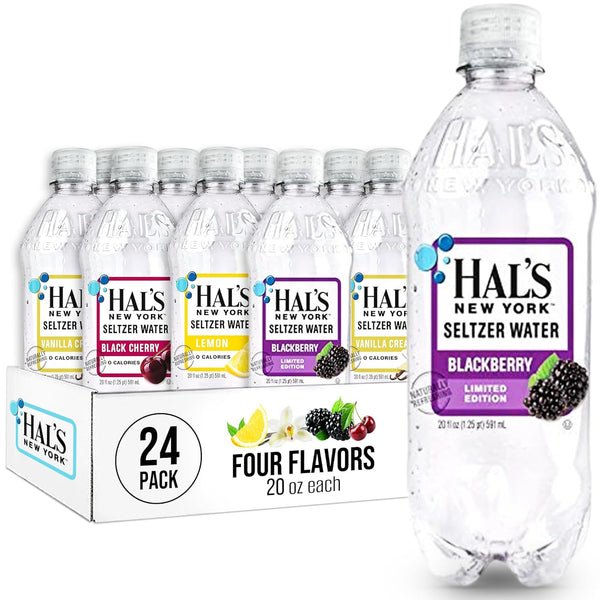 Hal's New York Seltzer Water, Best Sellers Variety Pack Sparkling Water, 20 Fl Oz Bottles