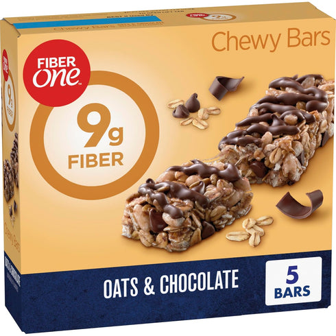 Fiber One Chewy Bars, Oats and Chocolate, Fiber Snacks, 5 Ct, 7