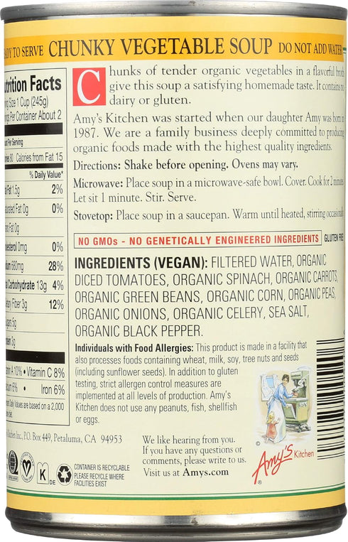 14.3-Ounce Amy's Organic Chunky Vegetable Soup, Low Fat