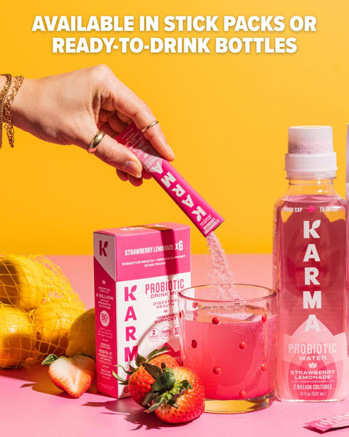 Packet 6 Pack, Immune Karma Probiotic Hydration - Blueberry Lemonade Powder Drink Mix Stick - On-The-Go & Gut Health