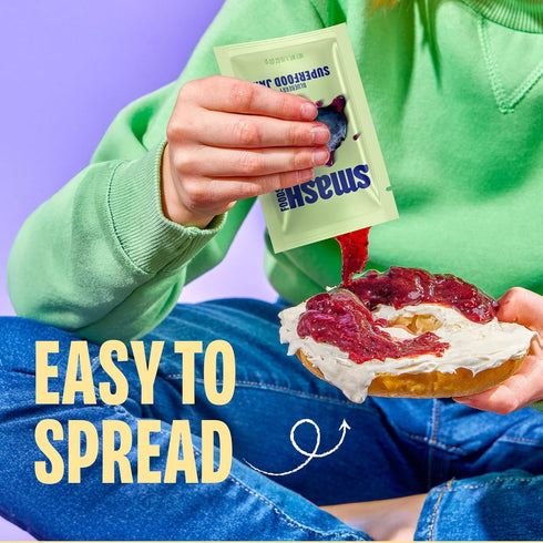 Packets 10 Smash Foods Blueberry Jam Squeeze | Single Serve | Natural, Keto & No Sugar Added | Vegan & Upcycled Fruit