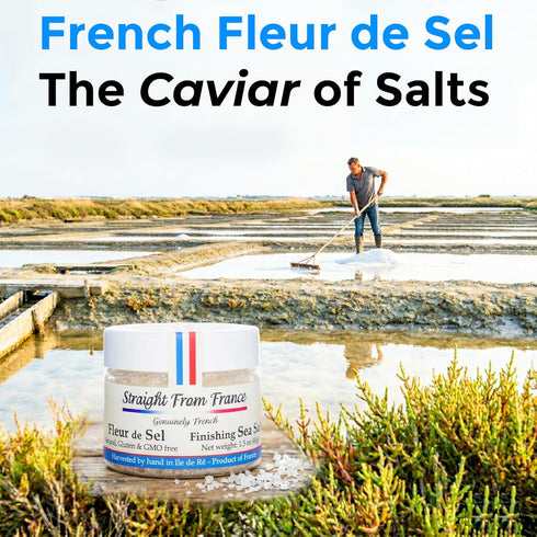 8 Oz Straight from France Genuinely French, Authentic French Fleur De Sel, Unrefined Hand Harvested Finishing Sea Salt