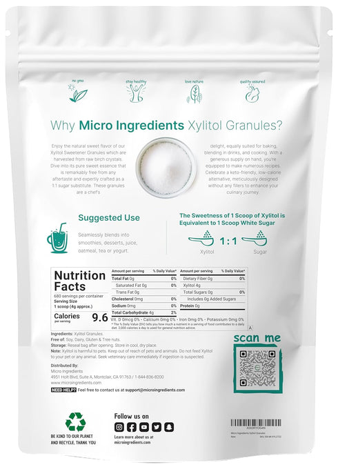 6 1:1 Xylitol Sweetener, Pounds, Natural Sweetener, Sugar Substitute and Low Calorie, Great for Baking and Cooking, No