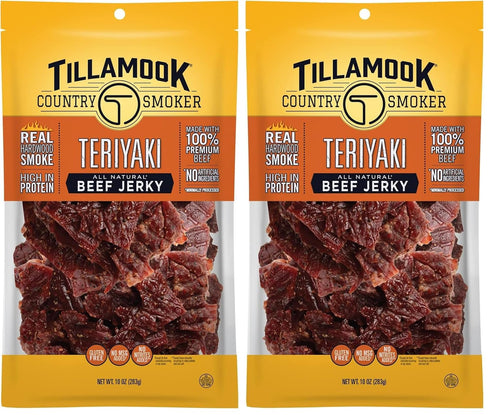 Tillamook Country Smoker Real Hardwood Smoked Beef Jerky,Teriyaki,10 Ounce,(Pack of 2)
