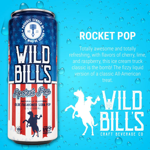 12 Oz 12 Pack Wild Bill's Rocket Pop Soda Classic Craft Soda Pop Soft Drinks, Sodas Made with Pure Cane Sugar, Caffeine