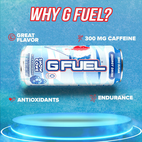 300mg 16 oz 12-Pack) G Fuel Energy Drink, Snow Cone, Sugar Free Beverage with Caffeine, Daily Energy Boost with Focus