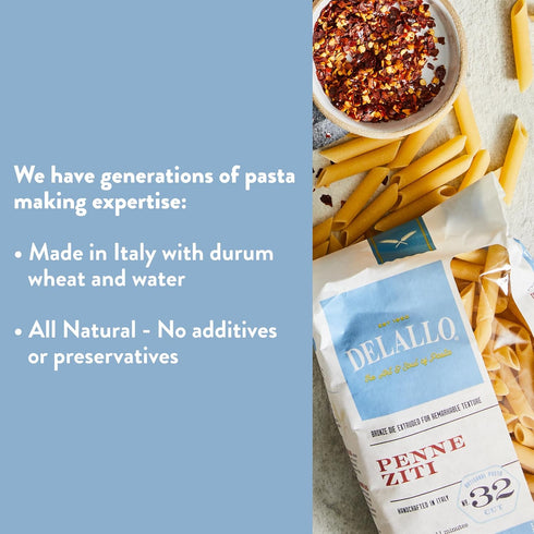 100% 1 (7 Pack) DeLallo Penne Ziti Pasta, Made in Italy, Bronze Cut, Made with Only Durum Wheat Semolina Flour, Kosher