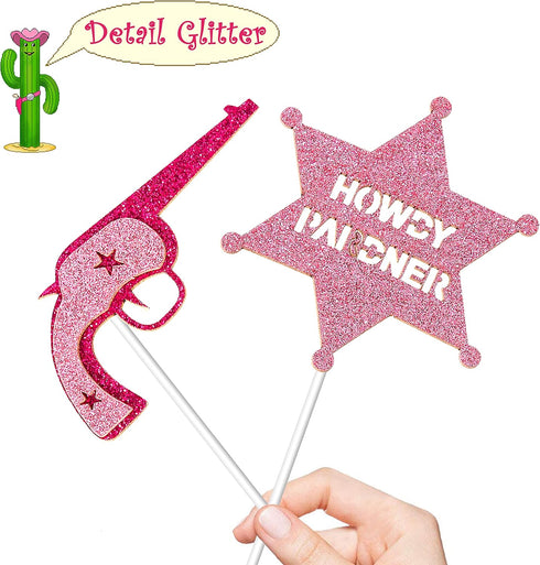 24 Pcs Cowgirl Party Cupcake Toppers, Pink Western Decorations for Kids Birthday Party, Baby Shower Supplies