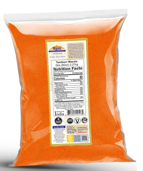 11-Spice 80oz (5lbs) 2.27kg Rani Tandoori Masala (Natural, No Colors Added) Indian Blend Bulk ~ Salt Free | Vegan |