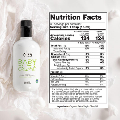 16.9 OZ (500 ML) Olive Oil for Baby Food - Olizzi Baby Organic Extra Virgin Olive Oil, Cold Pressed, USDA Organic