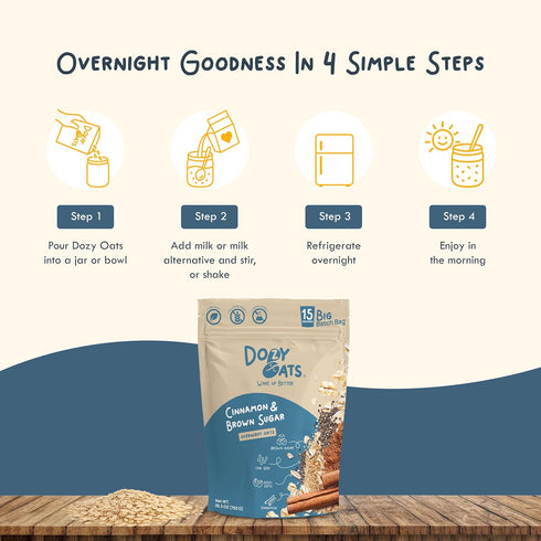 Dozy 15-Serving 750g Pack Oats Overnight Oatmeal, Big Batch Bag. Gluten-Free, Natural Source of Protein and Fiber