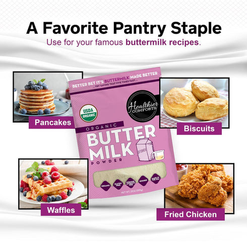 21oz Healthier Comforts Organic Buttermilk Powder | USDA Certified, Kosher, Gluten Free, Non-GMO | Baking Supplies
