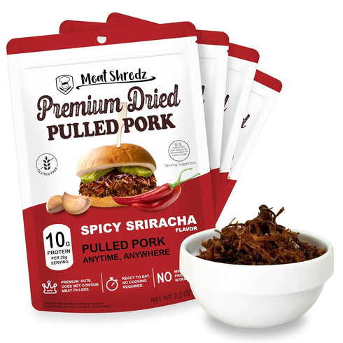 Meat Shredz - Premium Dried Pulled Pork (Sriracha Flavor, 4 Pack) |